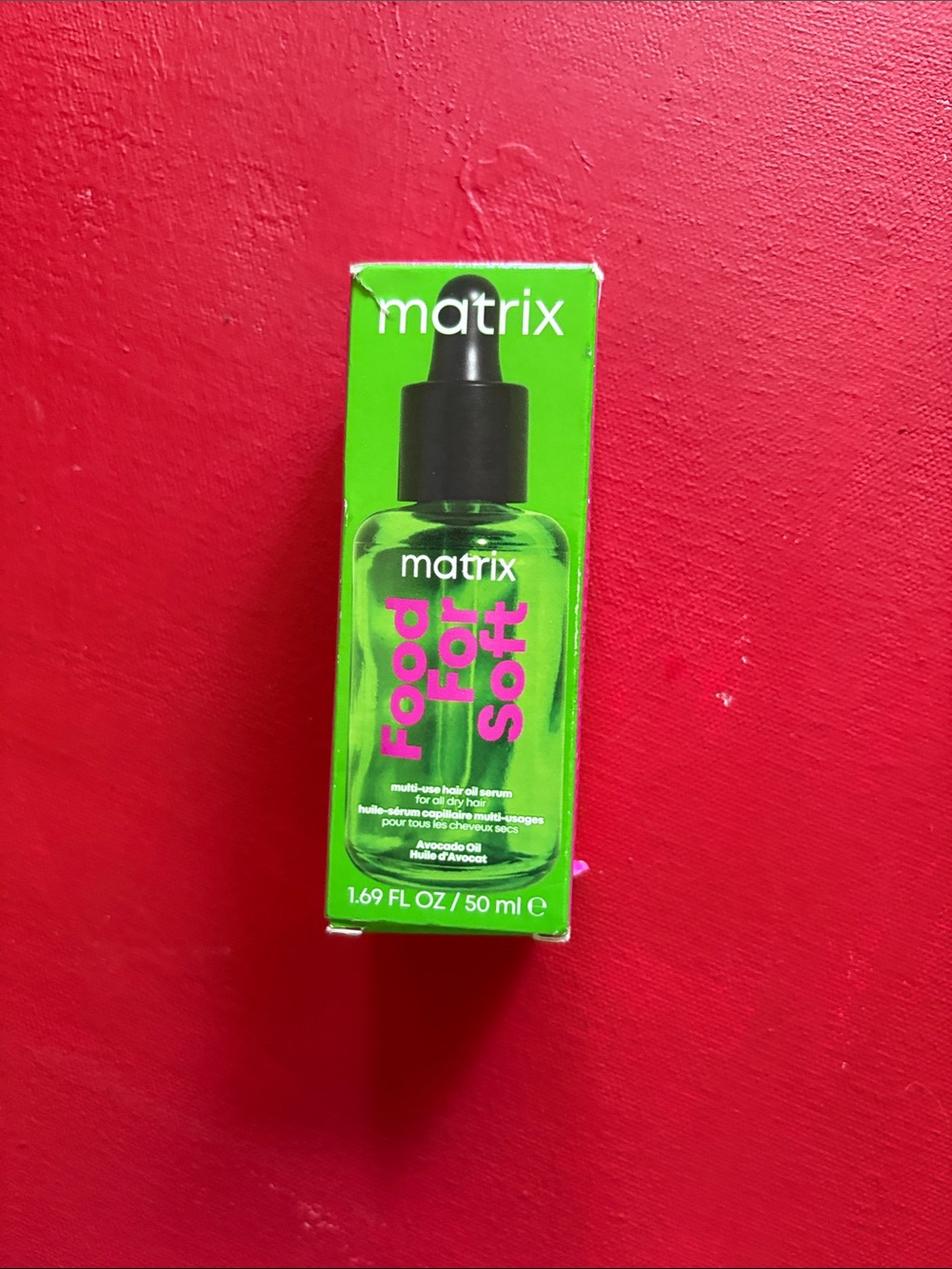 Matix Food For Soft Hair Serum — Bright Green Bottle with Pink Text